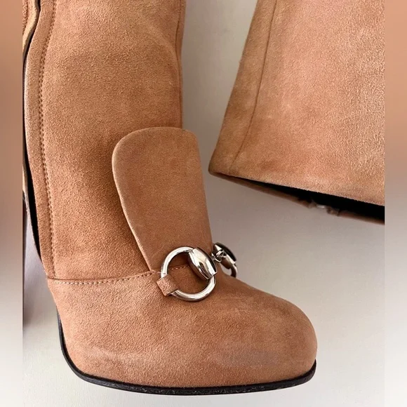 GUCCI | Lillian Horsebit Beige Tan Suede Leather Tall Knee High Heel Boot EU 37 - Picture 10 of 16